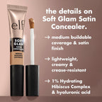 e.l.f. Soft Glam Satin Concealer. Medium Coverage. 65 Rich Neutral | Hydrating Hyaluronic Acid & 1% Hibiscus Complex. Crease-Resistant. Lightweight Formula. Vegan & Cruelty-Free