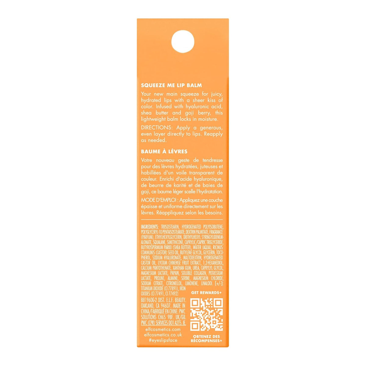 e.l.f. Squeeze Me Lip Balm. Peach | Moisturizing Lip Balm For A Sheer Tint Of Color. Infused With Hyaluronic Acid. Vegan & Cruelty-free