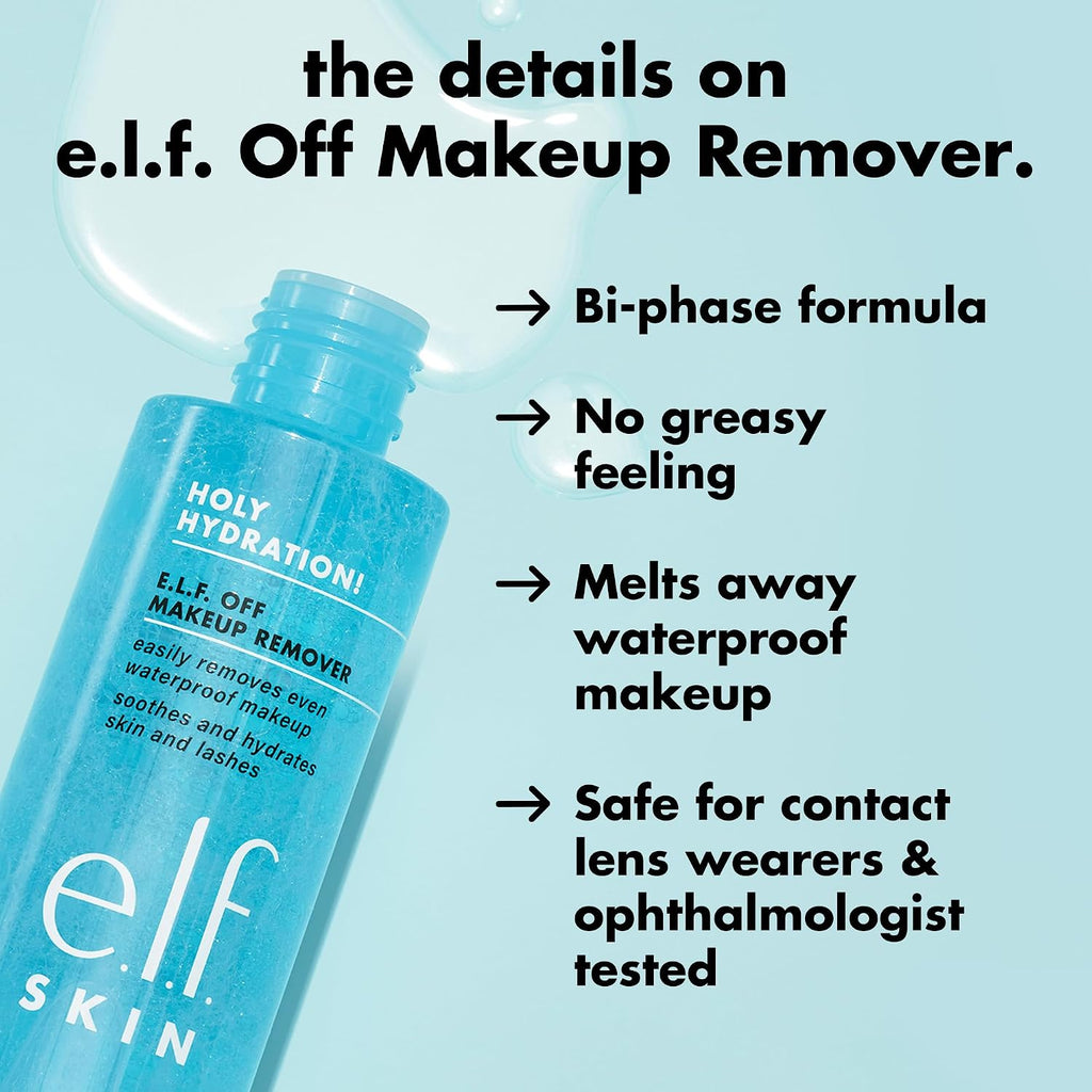e.l.f. el.f. SKIN Holy Hydration Off Makeup Remover | Liquid Makeup Remover For Eye. Lip & Face Makeup. Gentle Formula. Vegan & Cruelty-free