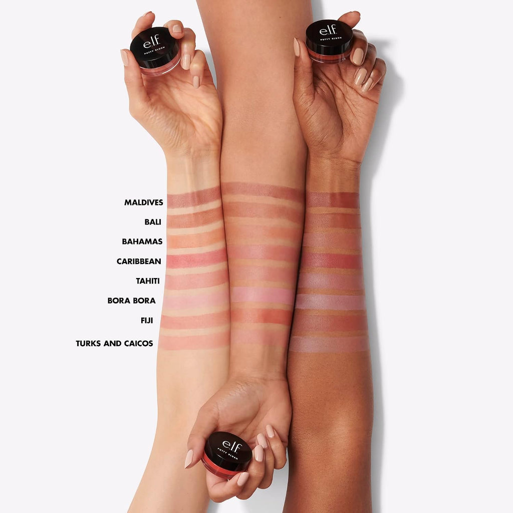 e.l.f. Putty Blush. Creamy & High-Pigment Formula For A Natural Glow. Delivers A Semi-Matte & Powder Finish. Vegan & Cruelty-Free. Caribbean