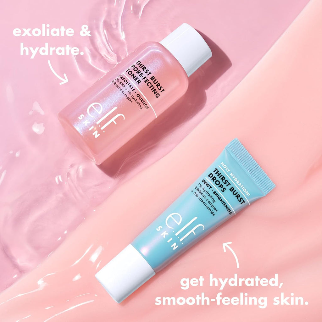 e.l.f. SKIN Thirst Burst Dew-O. Travel-Sized Skincare Set. Exfoliating Facial Toner & Hydrating Serum Drops. Gives Skin A Dewy. Bouncy Glow. Vegan & Cruelty-Free