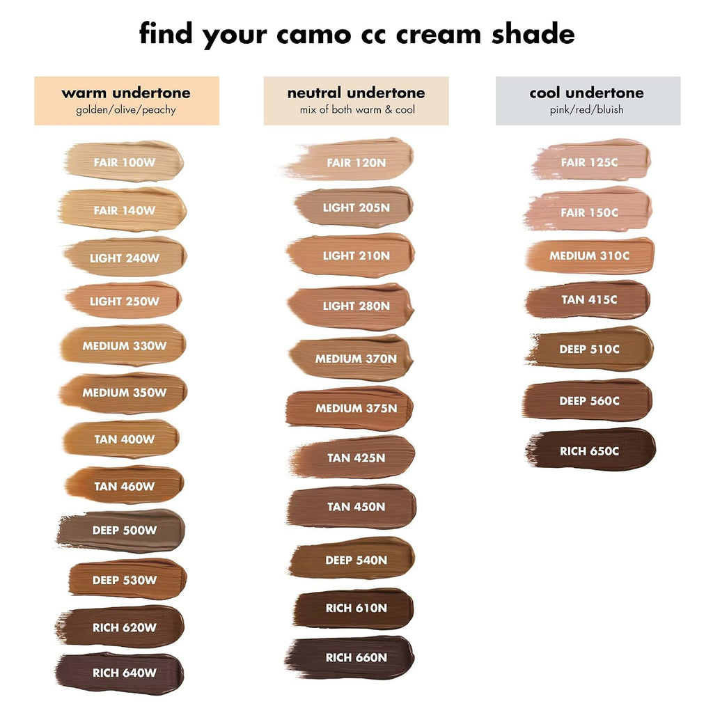 e.l.f. Camo CC Cream. SPF 30 Color-Correcting Medium-To-Full Coverage Face Foundation. Delivers An Airbrushed Finish. Vegan & Cruelty-Free. Light 205 N