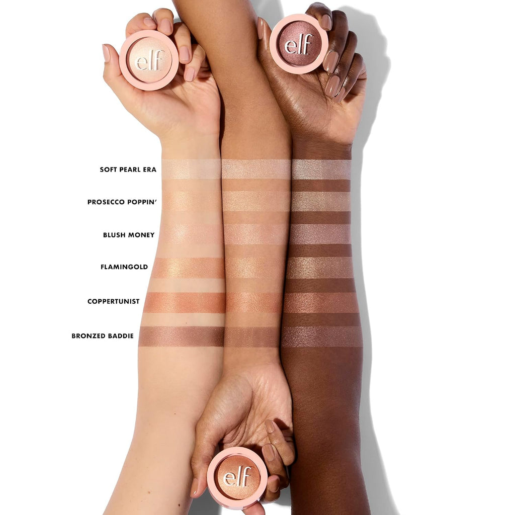 e.l.f. Halo Glow Silky Powder Highlighter. Long-Lasting Luminous Face Finish. Cake-Resistant With Micro-Shimmer. Vegan & Cruelty-Free. Bronzed Baddie
