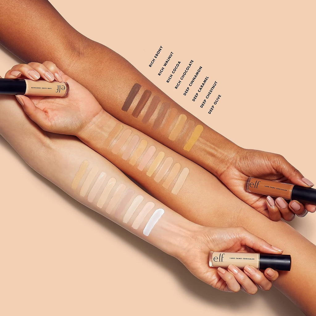 e.l.f. 16HR Camo Concealer. Full Coverage. Matte Finish Under-Eye & Blemish Corrector. Hydrating Formula. 16-Hour Crease-Resistant Wear. Deep Caramel