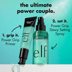 e.l.f. Power Grip Dewy Setting Spray. Hydrating Mist. Dewy Glow Finish | 5% Aloe. Hyaluronic Acid + Squalene Blend. Preps for Long-Lasting Hold. Non-Sticky & Non-Greasy Feel. Vegan & Cruelty-Free