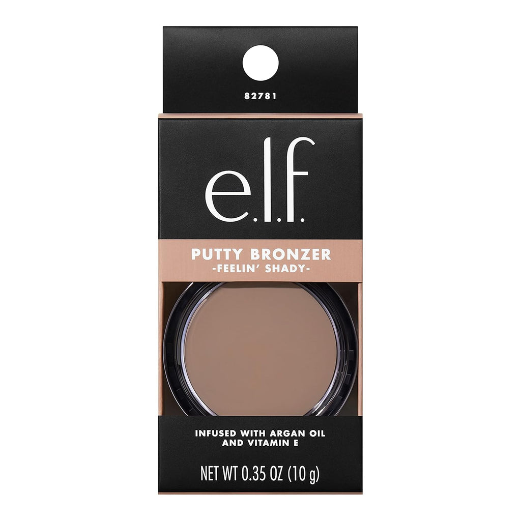 e.l.f. Putty Bronzer. Creamy & Highly Pigmented Formula. Creates a Long-Lasting Bronzed Glow. Infused with Argan Oil & Vitamin E. Feelin' Shady. 0.35 Oz (10g)