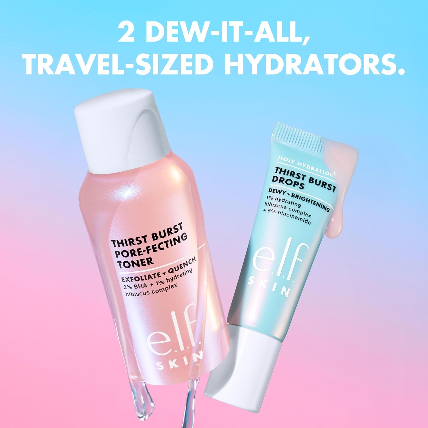 e.l.f. SKIN Thirst Burst Dew-O. Travel-Sized Skincare Set. Exfoliating Facial Toner & Hydrating Serum Drops. Gives Skin A Dewy. Bouncy Glow. Vegan & Cruelty-Free