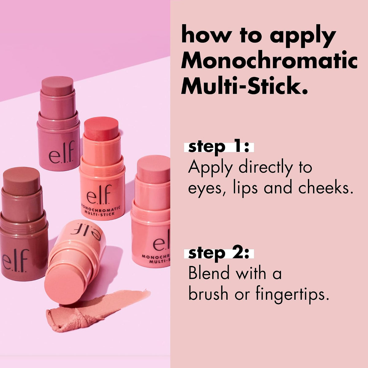 e.l.f.. Monochromatic Multi Stick. Creamy. Lightweight. Versatile. Luxurious. Adds Shimmer. Easy To Use On The Go. Blends Effortlessly. Sparkling Rose. 0.17 Oz