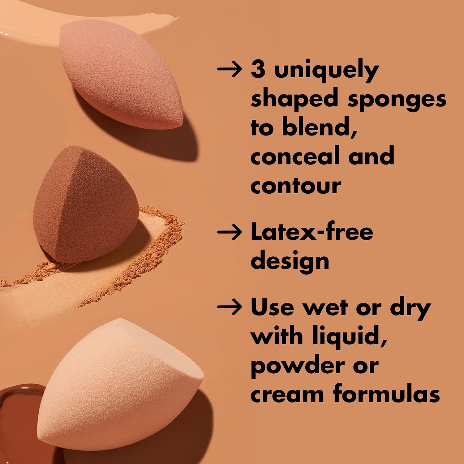 e.l.f. Total Sponge Set. Multi-use Makeup Sponge Set For Flawless Blending. Great For Powder Or Liquid Concealer & Foundation. Vegan & Cruelty-Free