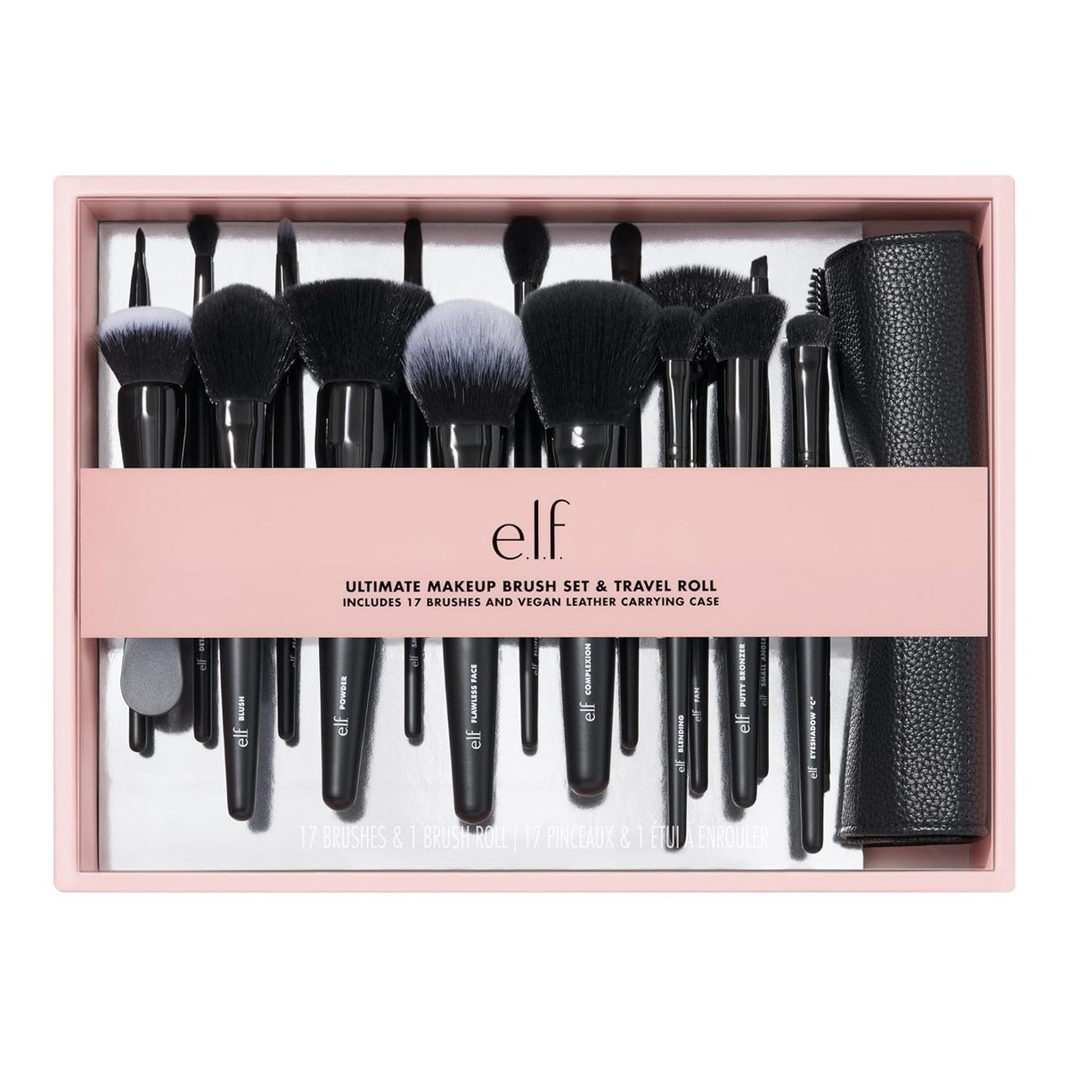 e.l.f. Ultimate Makeup Brush Set & Travel Roll. 17-Piece Brush Kit. Brushes For Eyeshadow. Foundation. Powder. Concealer & more. Vegan & Cruelty-Free