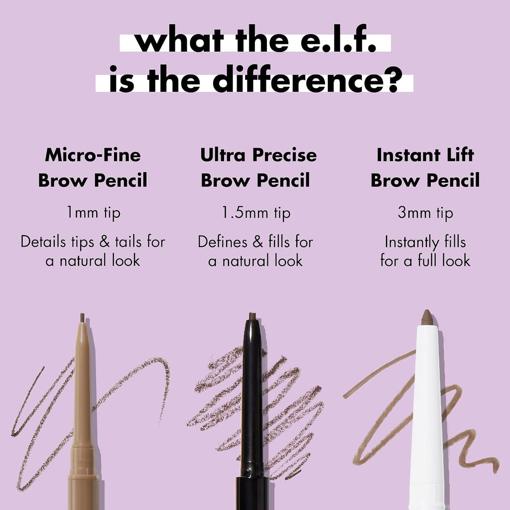e.l.f. Micro-Fine Brow Pencil. Black | Waterproof Brow Color & Spoolie For Shaping Brows & Creating A Feathered Natural-Looking Finish. Vegan & Cruelty-Free