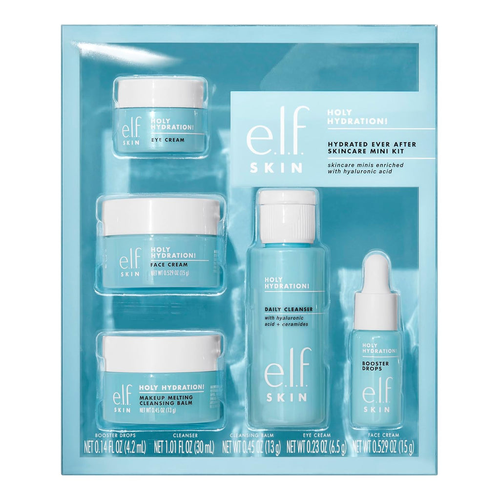 e.l.f. SKIN Holy Hydration! Hydrated Ever After Skincare Mini Kit. Travel | Airplane-Friendly Hydrating Set with Makeup Remover. Cleanser. Moisturizer & Eye Cream. Vegan & Cruelty-Free