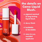 e.l.f. Camo Liquid Blush. Buildable & Blendable. Comin' In Hot Pink | Lightweight Liquid Formula. Long-Lasting Wear. High-Pigment Color. Smooth Application. Buildable. Vegan & Cruelty-Free