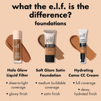 e.l.f. Soft Glam Satin Foundation. Medium Coverage. 13 Fair Neutral | Satin Finish. Long-Lasting Wear. Hydrating Hyaluronic Acid & Hibiscus Complex. Blurs Pores. Lightweight. Vegan & Cruelty-Free