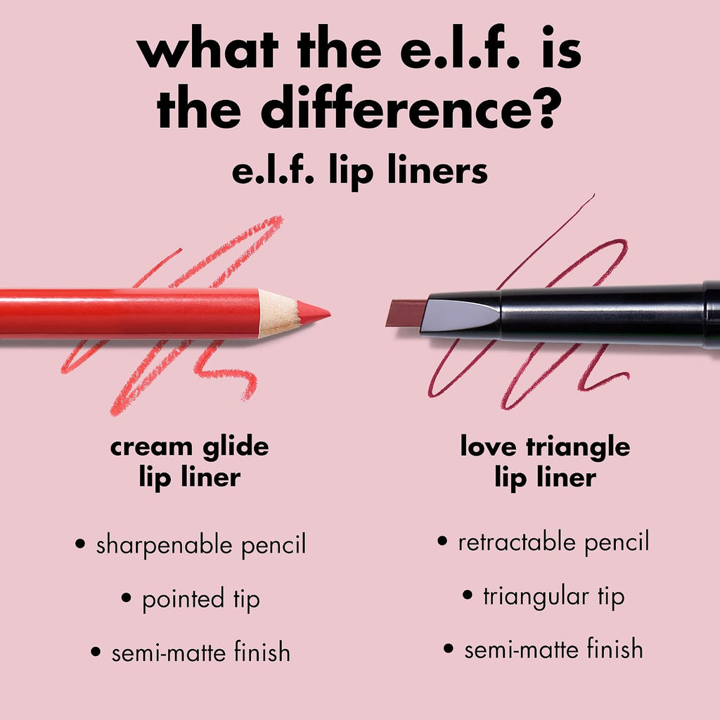 e.l.f. Cream Glide Lip Liner. Creamy High-Pigment. Red Receipt | Semi-Matte Finish. Creamy Application. Smooth Glide Lip Pencil. Defines & Shapes. Vegan & Cruelty-Free