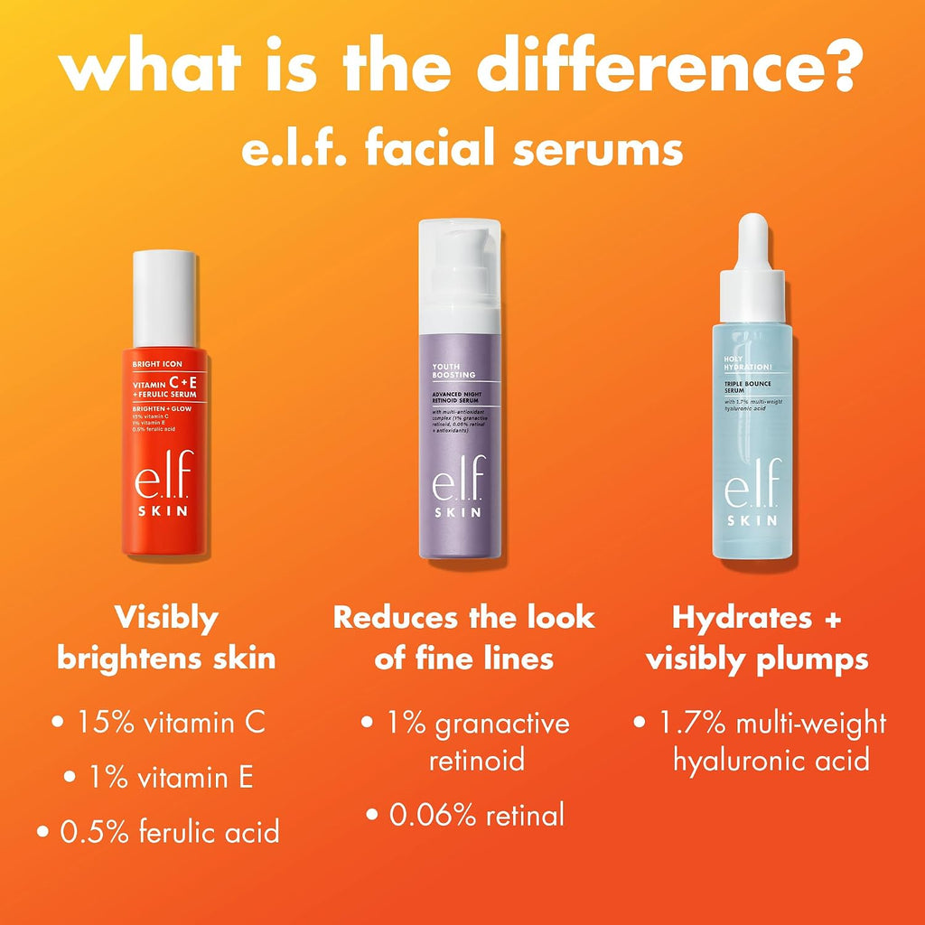 e.l.f. SKIN Bright Icon Vitamin C + E + Ferulic Serum. 1 oz | Brightening Serum with 15% Vitamin C. 1% Vitamin E & 0.5% Ferulic Acid. Helps the Look of Dark Spots. Vegan & Cruelty-Free