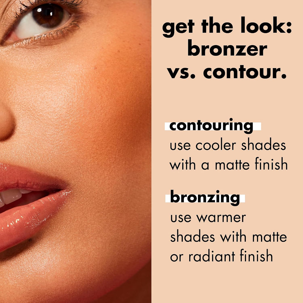 e.l.f. Primer-infused Bronzer. Long-Wear. Matte. Bold. Lightweight. Blends Easily. Contours Cheeks. Forever Sun Kissed. All-Day Wear. 0.35 Oz