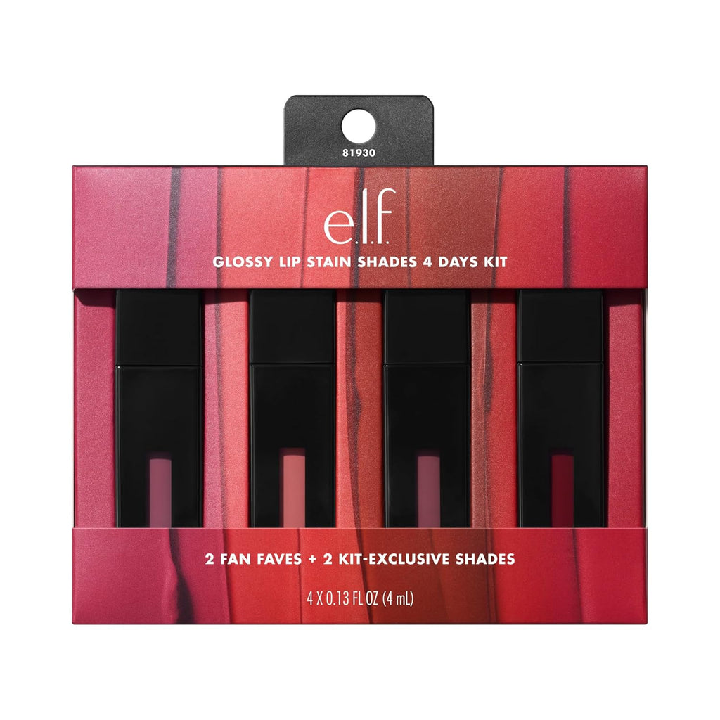 e.l.f. Glossy Lip Stain Shades 4 Days Kit | Long-Lasting Lip Stains For A Sheer Pop Of Color & Subtle Gloss Finish. Vegan & Cruelty-Free. 4 Shades