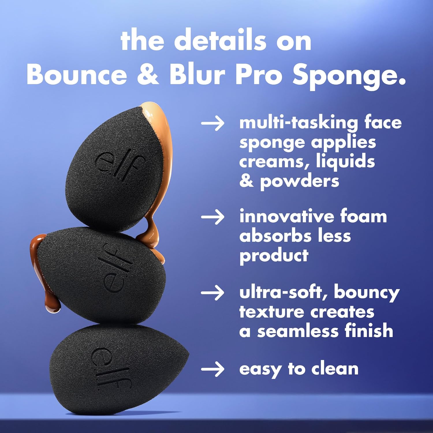 e.l.f. Bounce & Blur Pro Sponge | Multi-Use Makeup Blending Sponge for Cream. Liquid & Powder Formulas. Creates A Blurred Finish. Vegan & Cruelty-Free