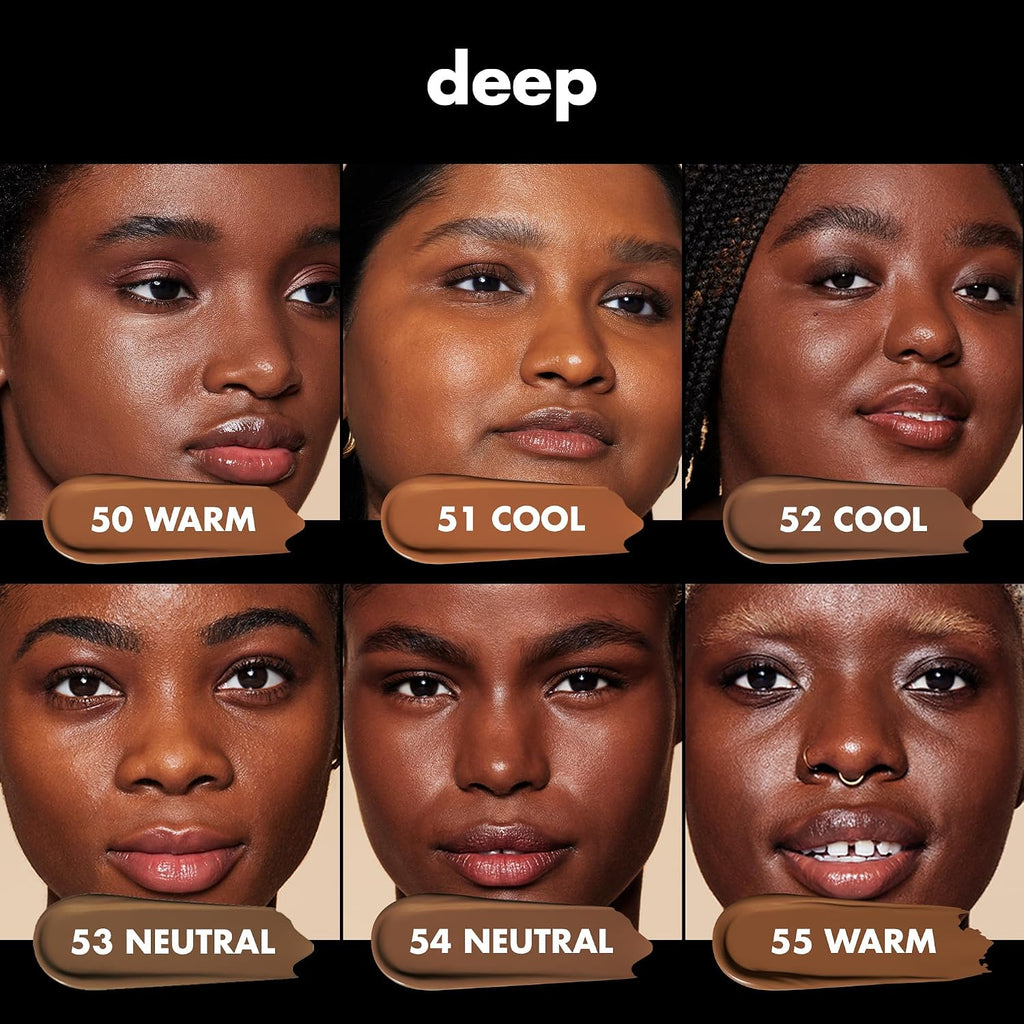 e.l.f. Soft Glam Satin Foundation. Medium Coverage. 53 Deep Neutral | Satin Finish. Long-Lasting Wear. Hydrating Hyaluronic Acid & Hibiscus Complex. Blurs Pores. Lightweight. Vegan & Cruelty-Free