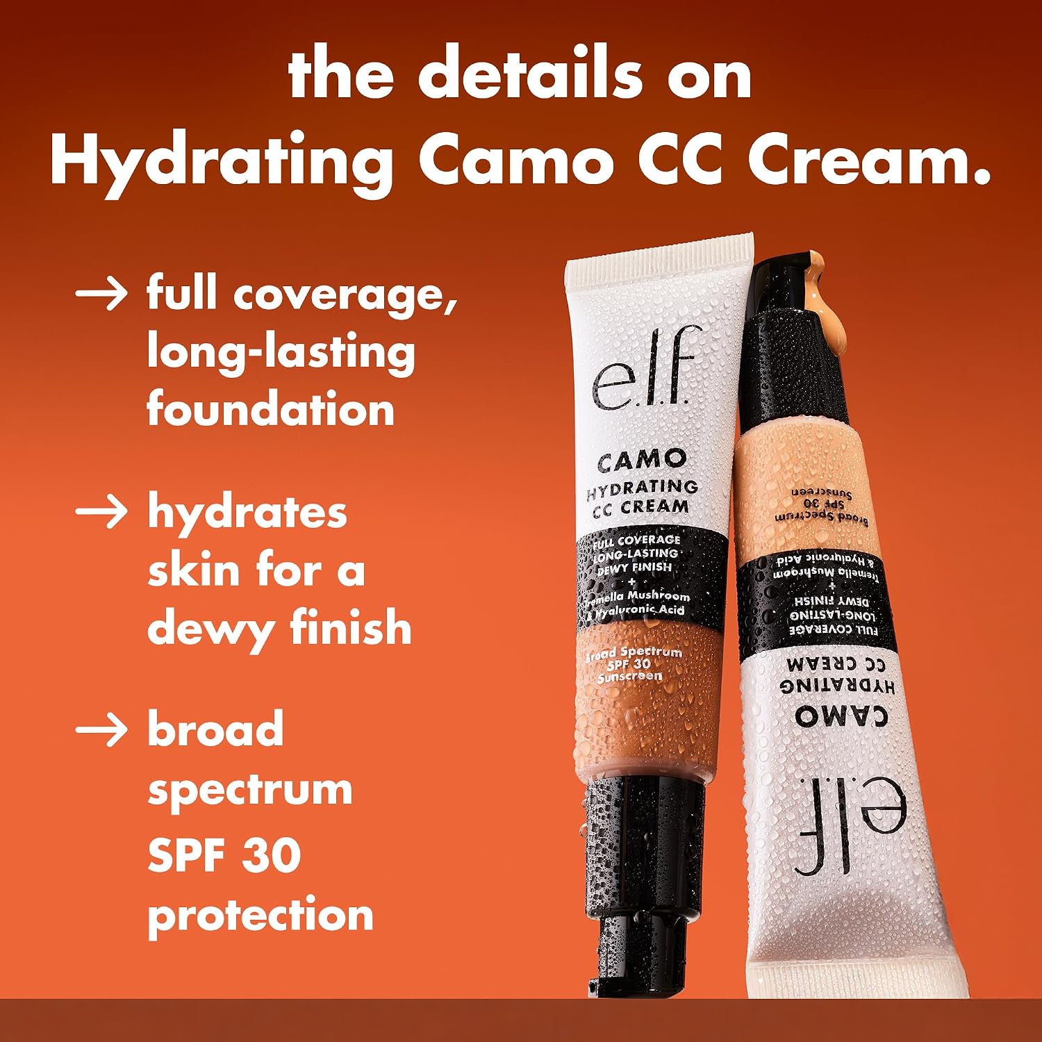 e.l.f. Hydrating Camo CC Cream. Deep 560 C | SPF 30. Color Correcting Full Coverage Foundation For A Dewy Finish. Vegan & Cruelty-Free