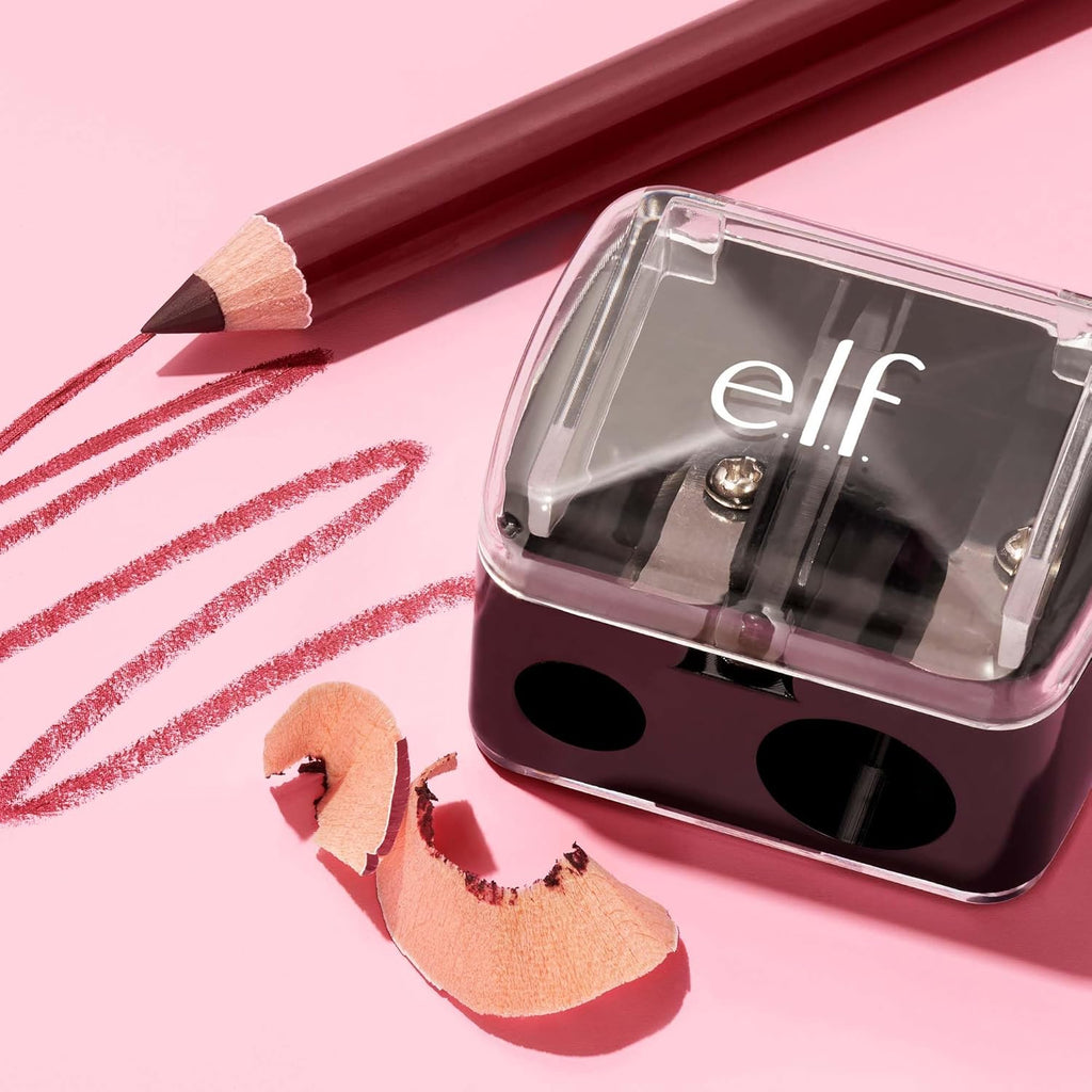 e.l.f.. Dual-Pencil Sharpener. Convenient. Essential Tool. Sharpens. Easy To Clean. Travel-Friendly. Compact. Includes Bonus Small Sharpener