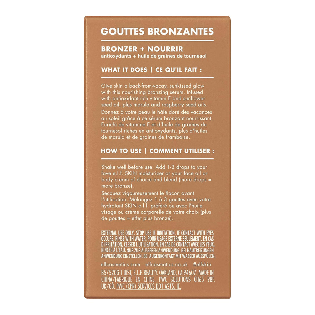 e.l.f. SKIN Bronzing Drops. Pure Gold (Golden Bronze Shimmer) | Liquid Face Tinted Serum with Vitamin E & Sunflower Oil. Shimmer Finish. Vegan & Cruelty-Free. Pure Gold