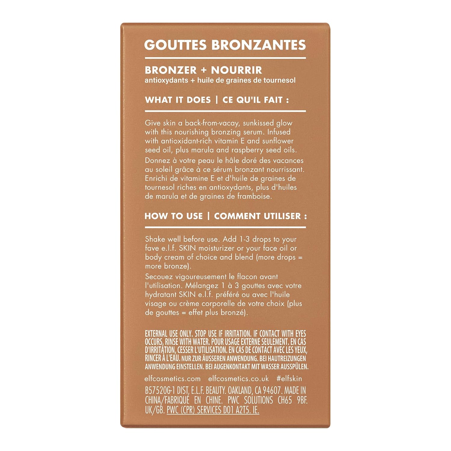 e.l.f. SKIN Bronzing Drops. Pure Gold (Golden Bronze Shimmer) | Liquid Face Tinted Serum with Vitamin E & Sunflower Oil. Shimmer Finish. Vegan & Cruelty-Free. Pure Gold