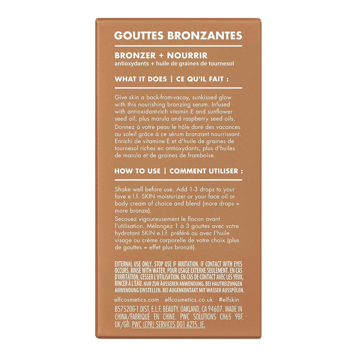 e.l.f. SKIN Bronzing Drops. Pure Gold (Golden Bronze Shimmer) | Liquid Face Tinted Serum with Vitamin E & Sunflower Oil. Shimmer Finish. Vegan & Cruelty-Free. Pure Gold