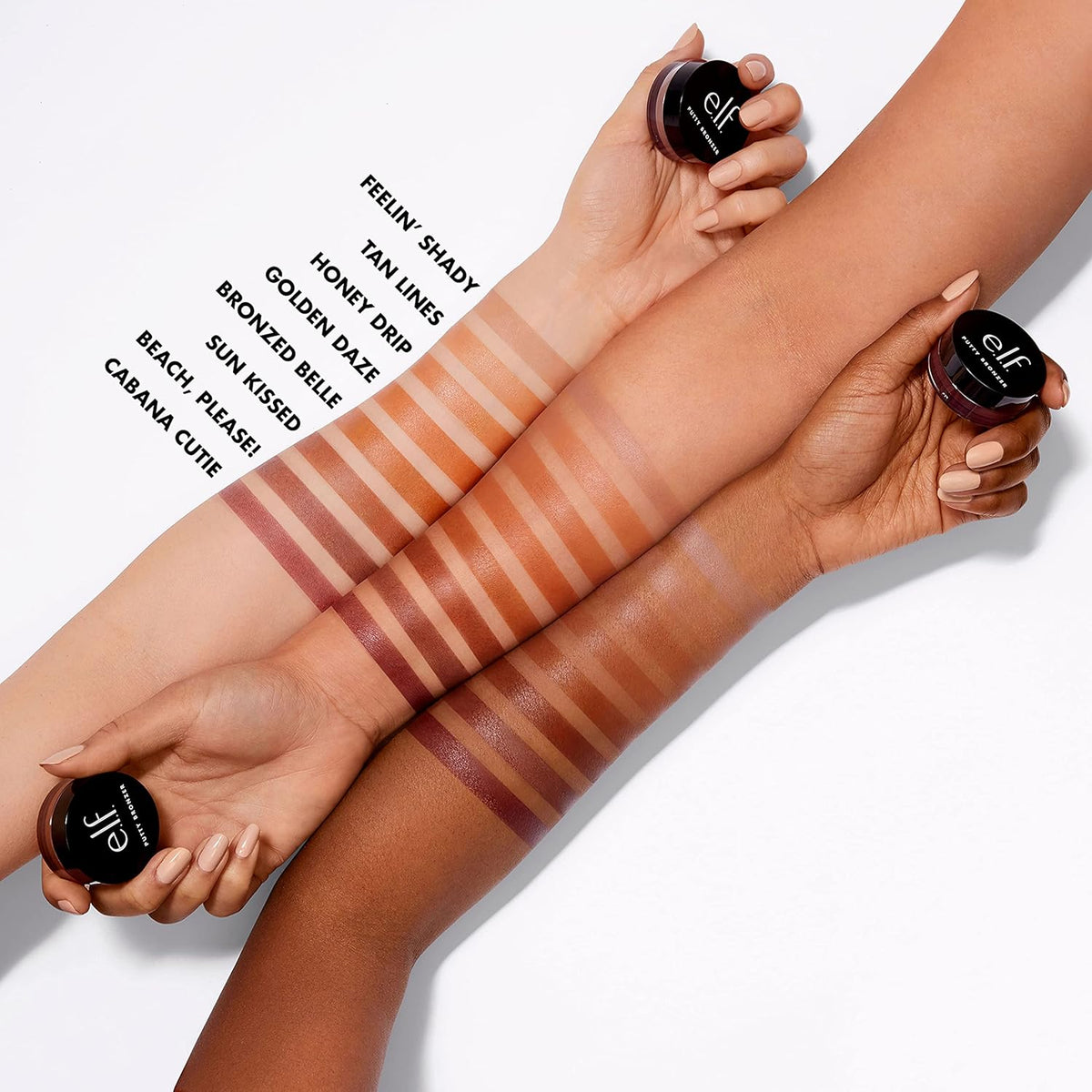 e.l.f. Putty Bronzer. Creamy & Highly Pigmented Formula. Creates a Long-Lasting Bronzed Glow. Infused with Argan Oil & Vitamin E. Feelin' Shady. 0.35 Oz (10g)