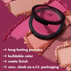 e.l.f. Primer-Infused Matte Blush. Always Vibrant | Long-Lasting. Lightweight & Buildable Powder Blush. Delivers A Matte Finish. Vegan & Cruelty-Free
