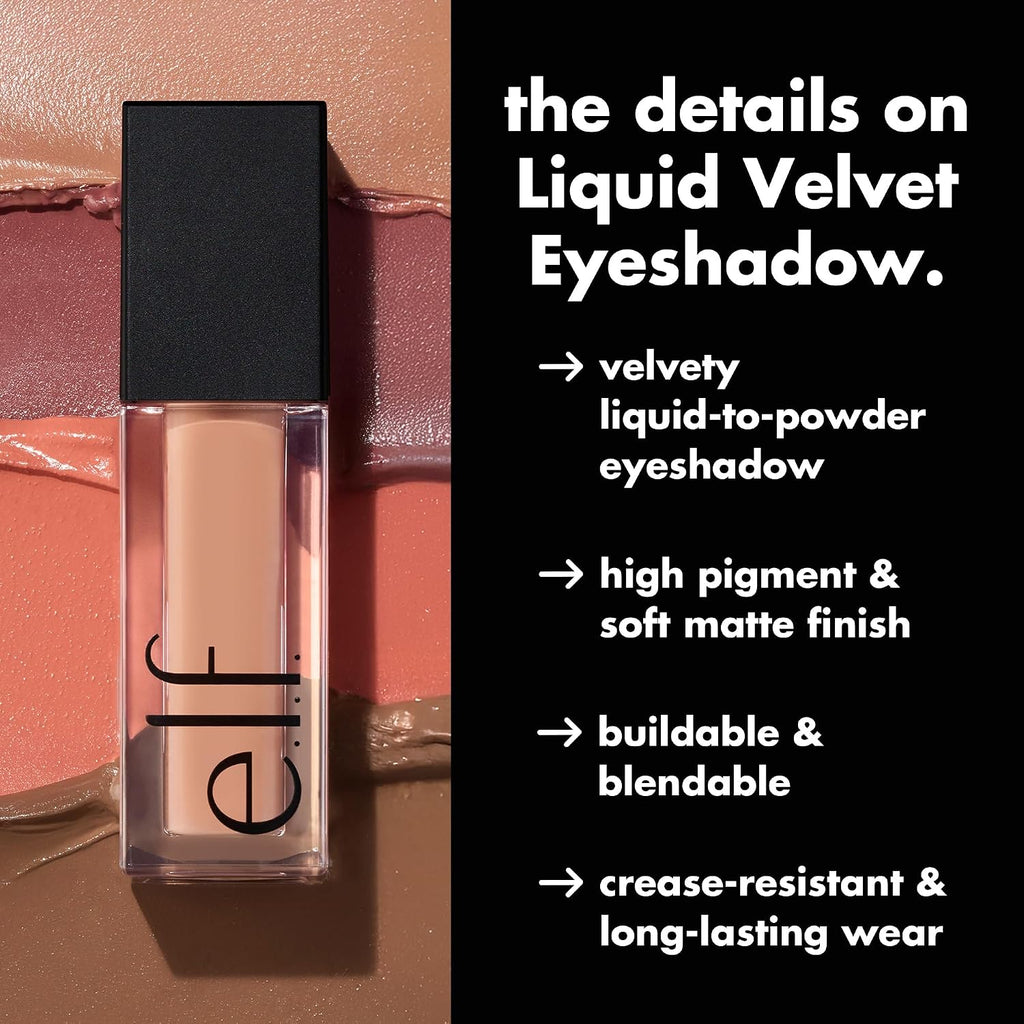 e.l.f. Liquid Matte Eyeshadow. Liquid-to-Powder. Beige & Boujee | Soft-Matte Finish. High-Pigment Color. Crease-Resistant Long-Lasting Wear. Buildable & Blendable. Vegan & Cruelty-Free