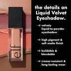 e.l.f. Liquid Matte Eyeshadow. Liquid-to-Powder. Beige & Boujee | Soft-Matte Finish. High-Pigment Color. Crease-Resistant Long-Lasting Wear. Buildable & Blendable. Vegan & Cruelty-Free