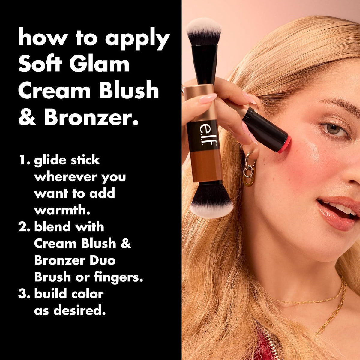 e.l.f. Soft Glam Cream Bronzer Stick. Sun-Kissed Soft Glow. Fair | Butter-Soft Blendable Formula. Satin Sculpted Finish. Buildable Warmth & High-Impact Color. Vegan & Cruelty-Free