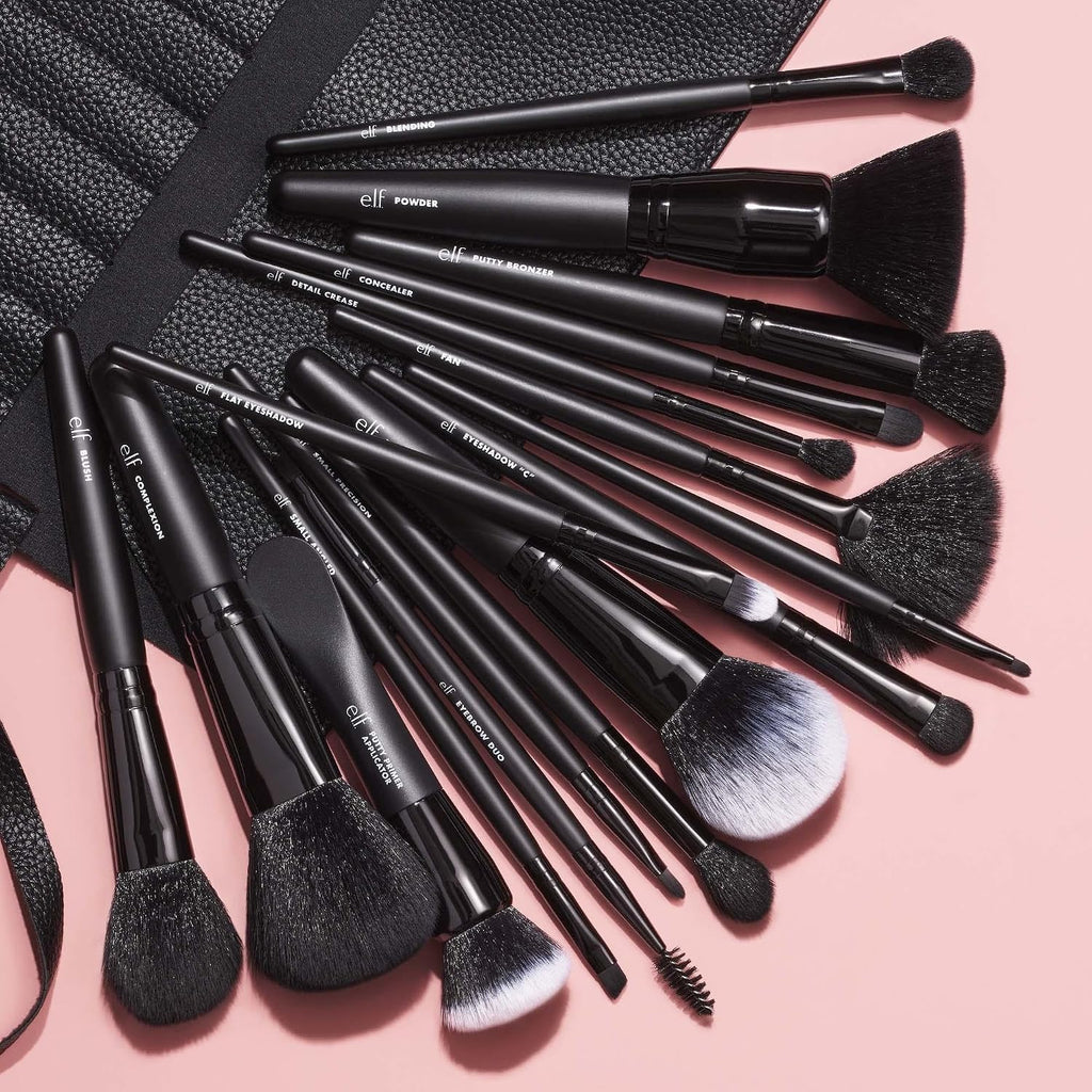 e.l.f. Ultimate Makeup Brush Set & Travel Roll. 17-Piece Brush Kit. Brushes For Eyeshadow. Foundation. Powder. Concealer & more. Vegan & Cruelty-Free