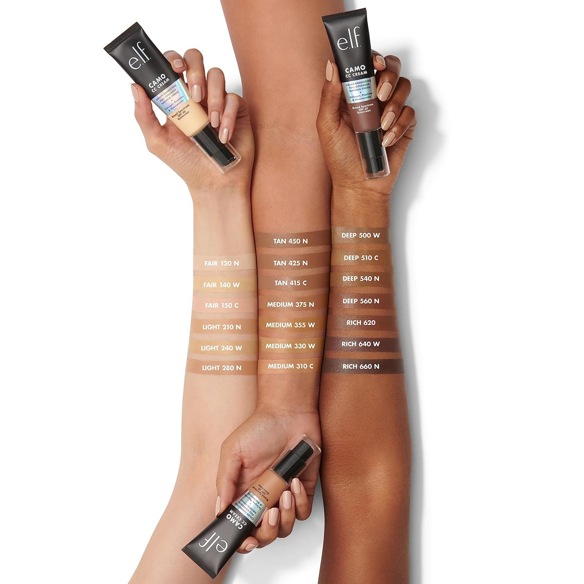e.l.f. Camo CC Cream. SPF 30 Color-Correcting Medium-To-Full Coverage Face Foundation. Delivers An Airbrushed Finish. Vegan & Cruelty-Free. Tan 415 C