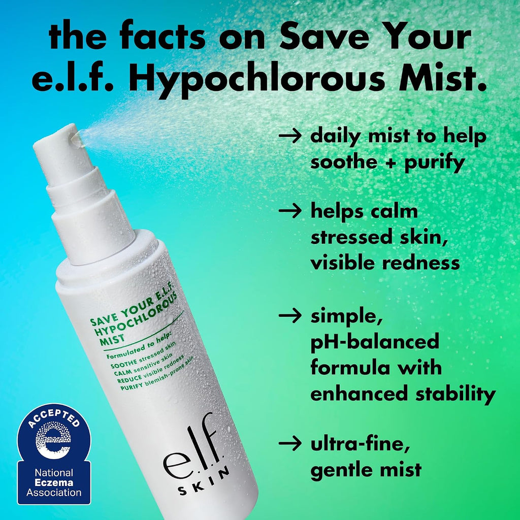 e.l.f. SKIN Save Your s.e.l.f. Hypochlorous Mist | Dermatologist-Developed Facial Spray. Soothes & Calms Redness. Sensitive & Blemish-Prone Skin. Vegan & Cruelty-Free
