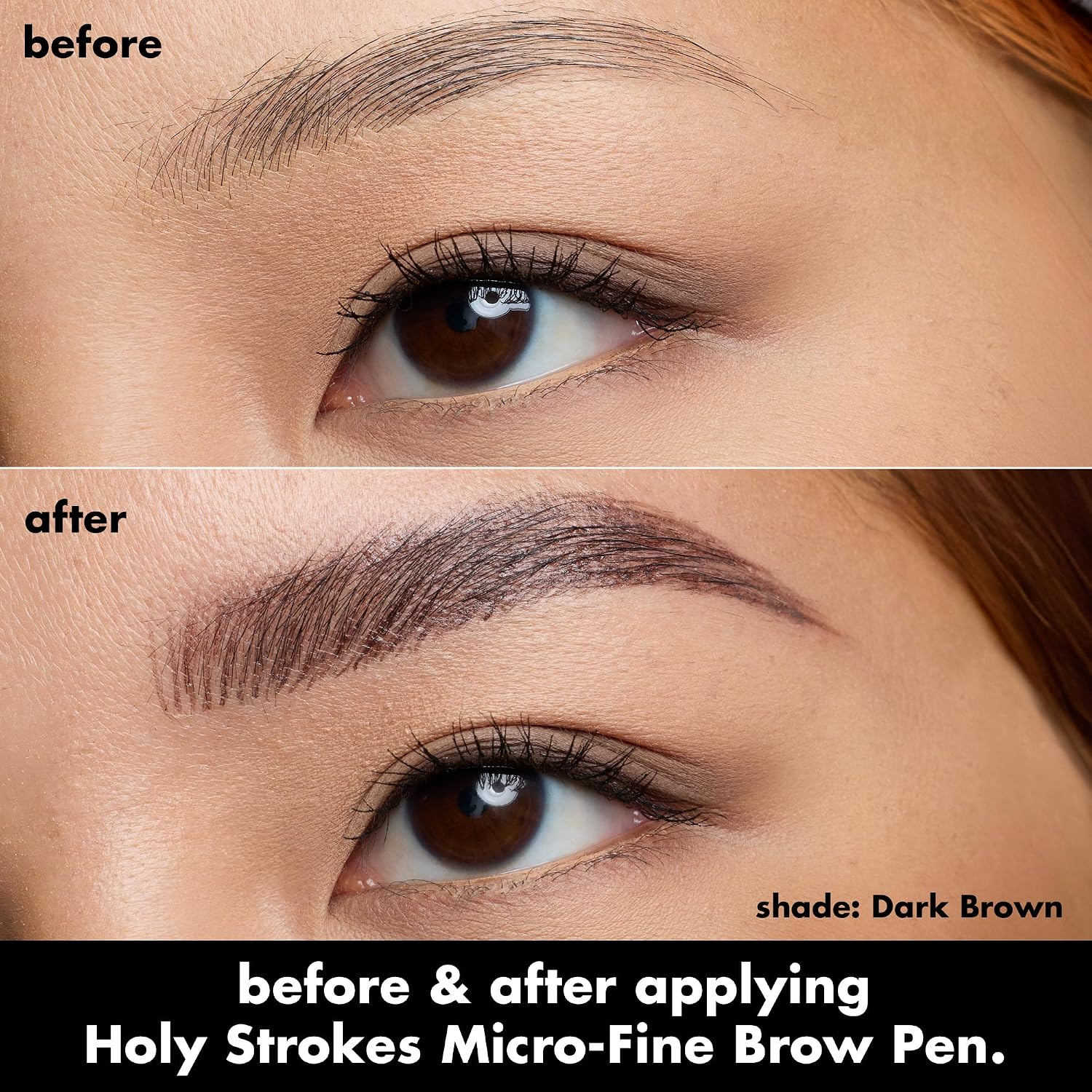 e.l.f. Holy Strokes Micro-Fine Brow Pen. Liquid Waterproof Eyebrow Makeup For Detailing & Adding Dimension. Vegan & Cruelty-Free. Dark Brown