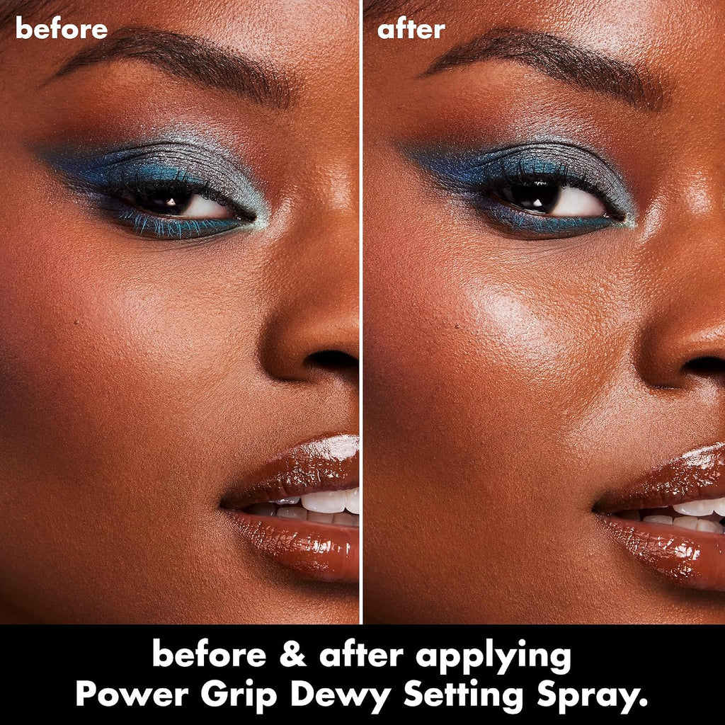 e.l.f. Power Grip Dewy Setting Spray. Hydrating Mist. Dewy Glow Finish | 5% Aloe. Hyaluronic Acid + Squalene Blend. Preps for Long-Lasting Hold. Non-Sticky & Non-Greasy Feel. Vegan & Cruelty-Free